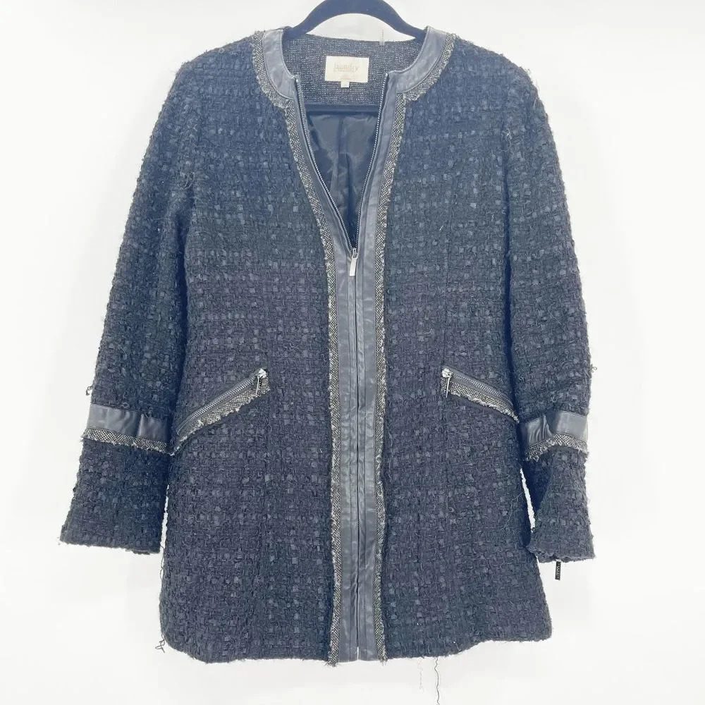 Laundry Tweed Coat Women's Size M Black Full Zip Mid Length Outdoor Wool Blend